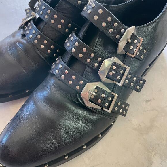 Italian Leather Studded Punk Goth Statement Buckle Oxfords Sz 38 Made in Italy - Picture 8 of 9